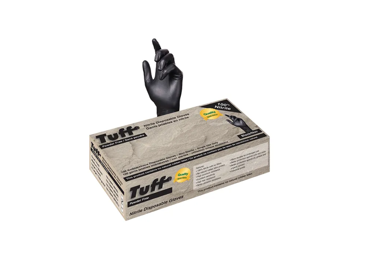 TUFF BLACK NITRILE PF EXAM GLOVES, MEDICAL GRADE